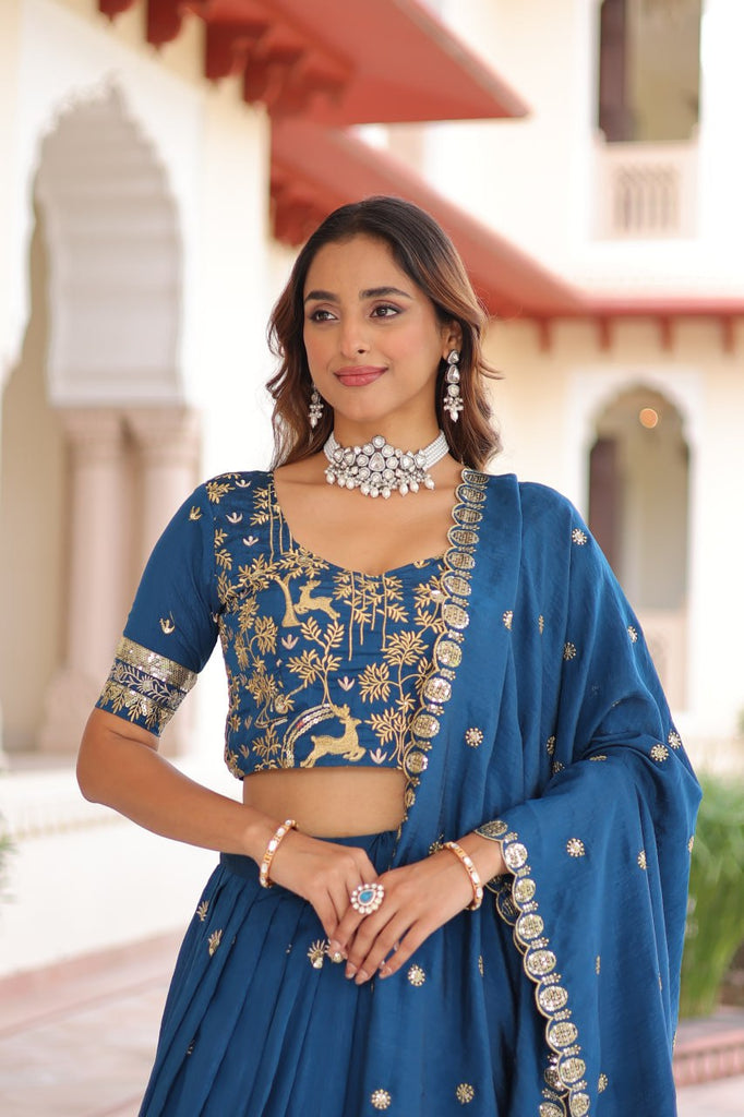 Blue Silk Sequins Lehenga Choli Set ClothsVilla