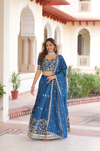 Blue Silk Sequins Lehenga Choli Set ClothsVilla