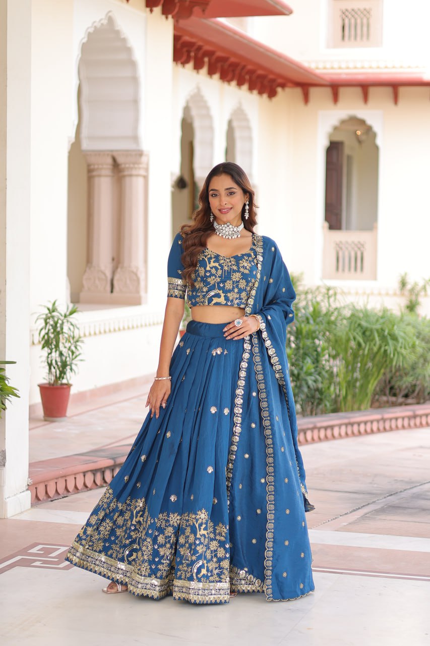 Blue Silk Sequins Lehenga Choli Set ClothsVilla Main image
