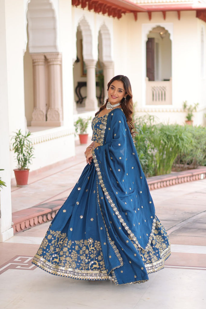 Blue Silk Sequins Lehenga Choli Set ClothsVilla