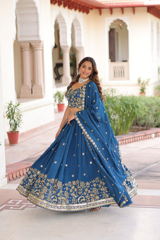 Blue Silk Sequins Lehenga Choli Set ClothsVilla