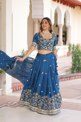 Blue Silk Sequins Lehenga Choli Set ClothsVilla