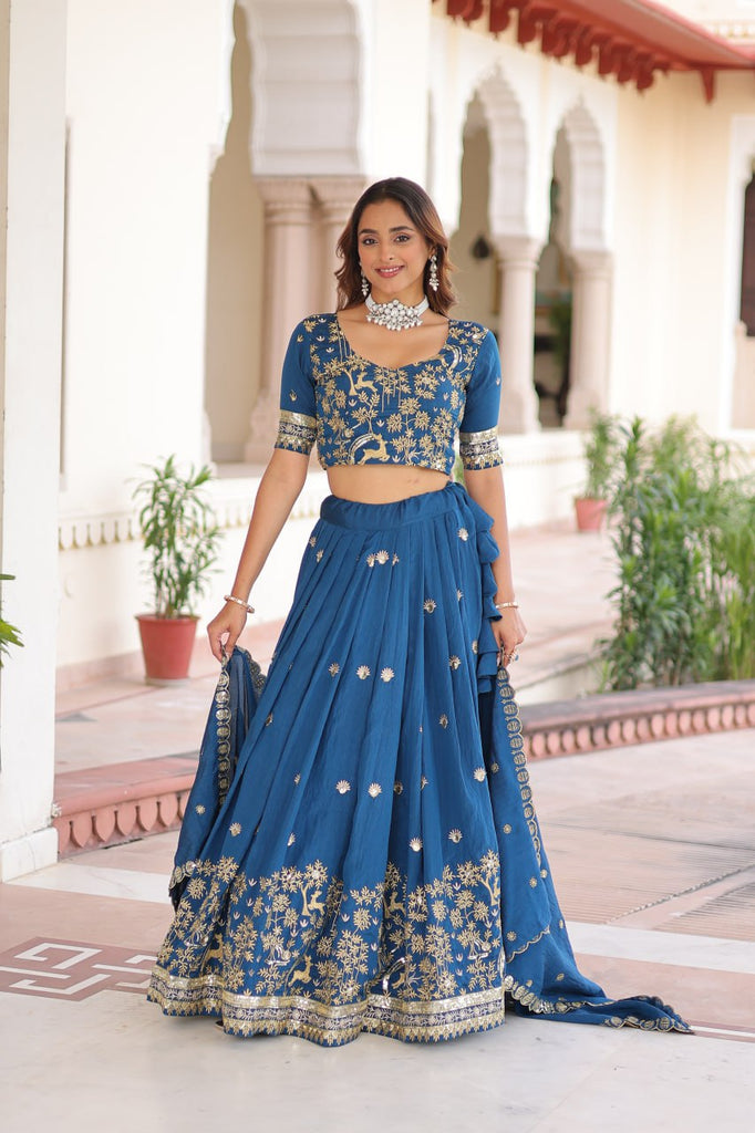 Blue Silk Sequins Lehenga Choli Set ClothsVilla