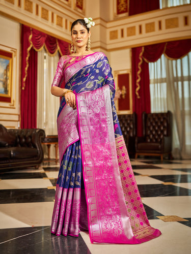 Classic Blue Soft Cotton Saree with Woven Design ClothsVilla