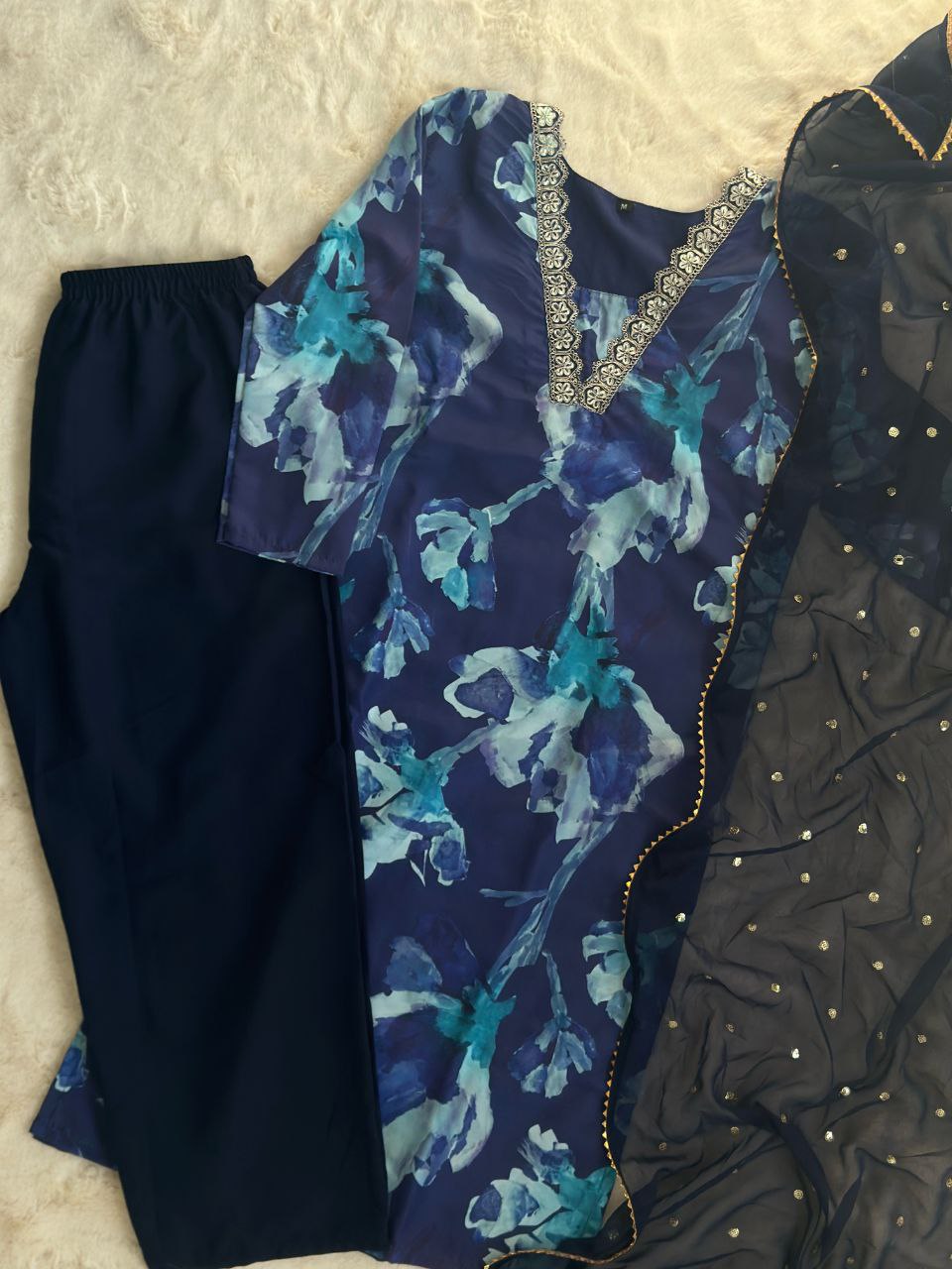 Blue Stunning Digital Print Kurta Set with Embroidered Dupatta ClothsVilla