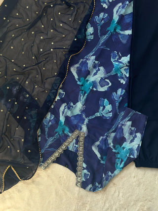 Blue Stunning Digital Print Kurta Set with Embroidered Dupatta ClothsVilla