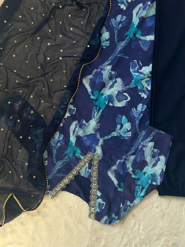 Blue Stunning Digital Print Kurta Set with Embroidered Dupatta ClothsVilla
