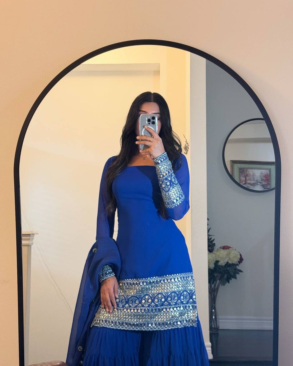 Blue Stunning Faux Georgette Sharara Set – A Perfect Festive Ensemble ClothsVilla