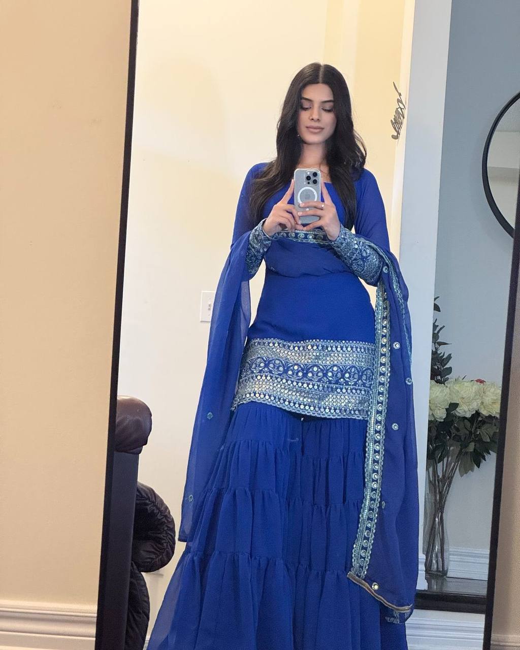 Blue Stunning Faux Georgette Sharara Set – A Perfect Festive Ensemble ClothsVilla