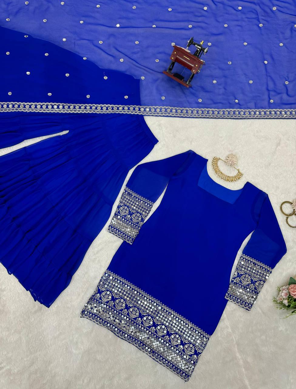Blue Stunning Faux Georgette Sharara Set – A Perfect Festive Ensemble ClothsVilla