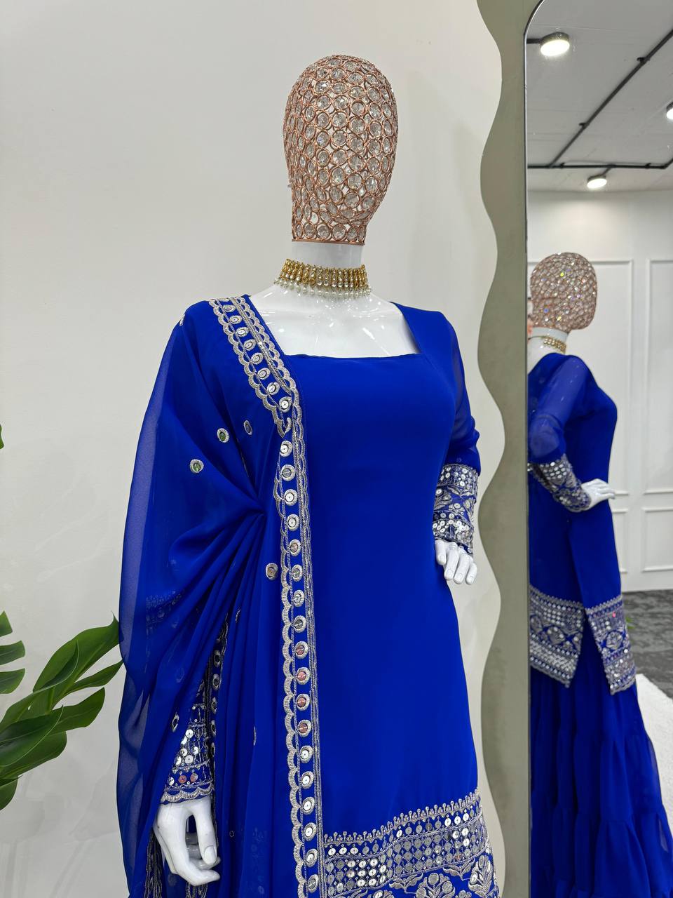 Blue Stunning Faux Georgette Sharara Set – A Perfect Festive Ensemble ClothsVilla