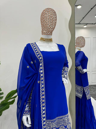 Blue Stunning Faux Georgette Sharara Set – A Perfect Festive Ensemble ClothsVilla