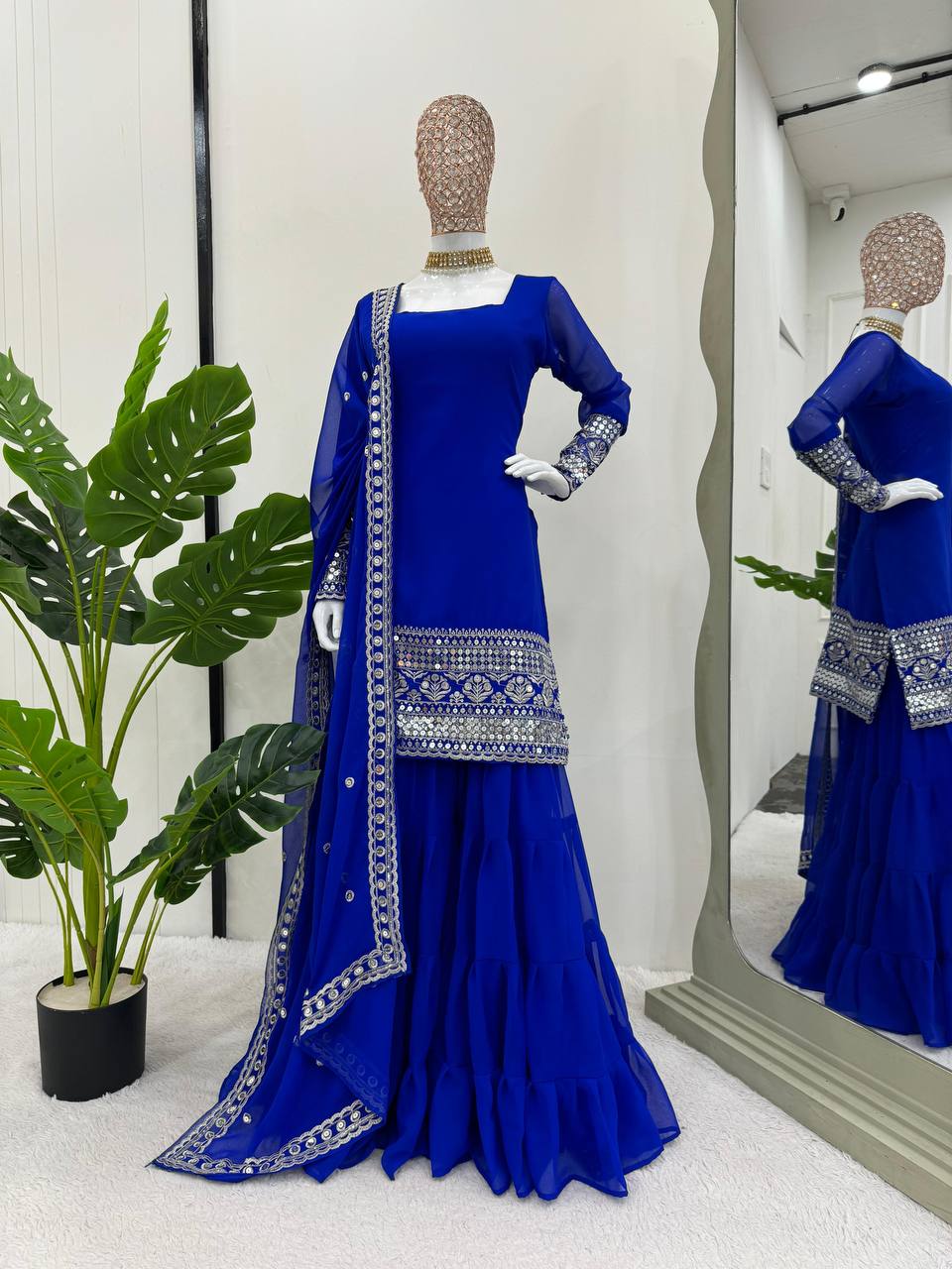 Blue Stunning Faux Georgette Sharara Set – A Perfect Festive Ensemble ClothsVilla