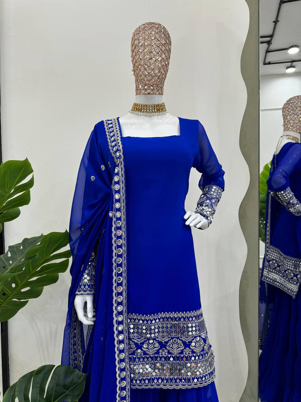 Blue Stunning Faux Georgette Sharara Set – A Perfect Festive Ensemble ClothsVilla