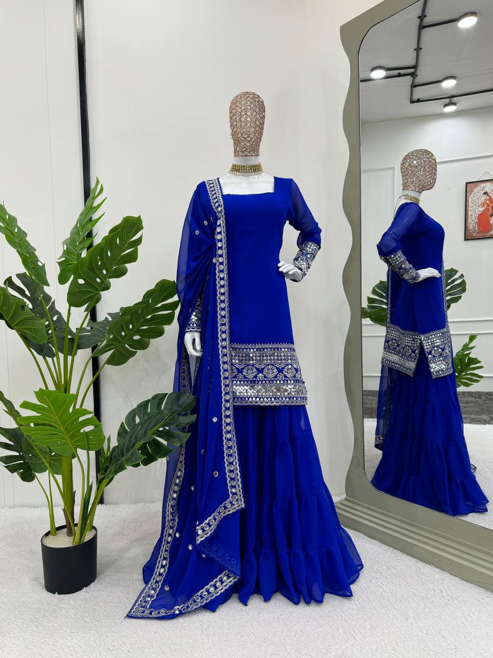 Blue Stunning Faux Georgette Sharara Set – A Perfect Festive Ensemble ClothsVilla