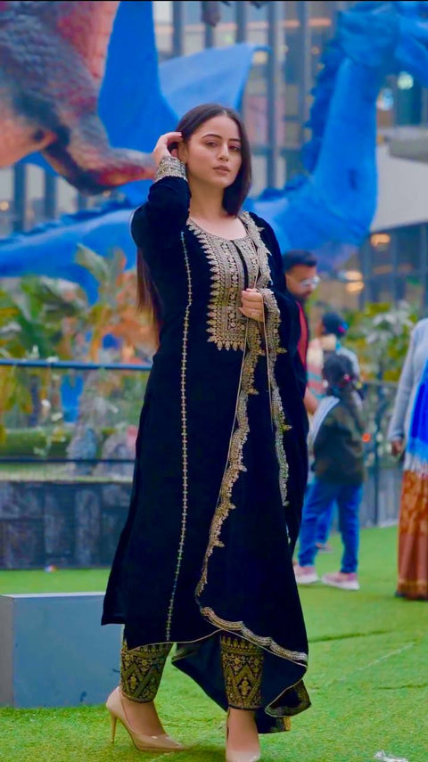 Blue Stunning Look Collection - Elegant Velvet Ensemble Clothsvilla Main image