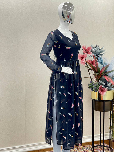 Blue Stylish Heavy Faux Georgette Nyra Style Printed Kurta for Women ClothsVilla