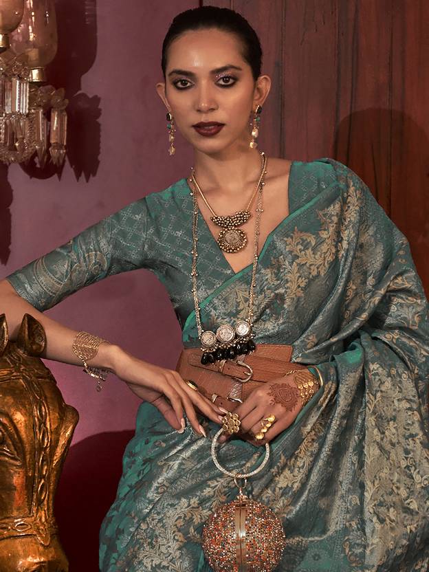 Blue Stylish Party Wear Saree with Unstitched Blouse Piece ClothsVilla