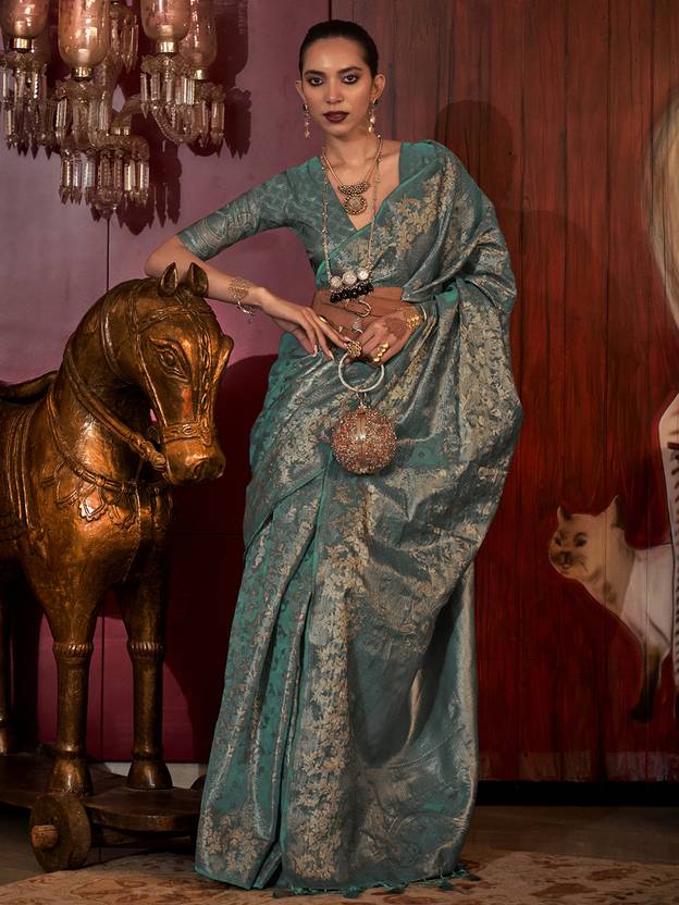 Blue Stylish Party Wear Saree with Unstitched Blouse Piece ClothsVilla