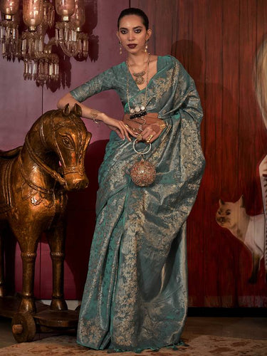 Blue Stylish Party Wear Saree with Unstitched Blouse Piece ClothsVilla