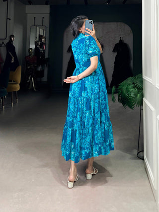 Blue Sun-Kissed Elegance Floral Georgette Frock ClothsVilla