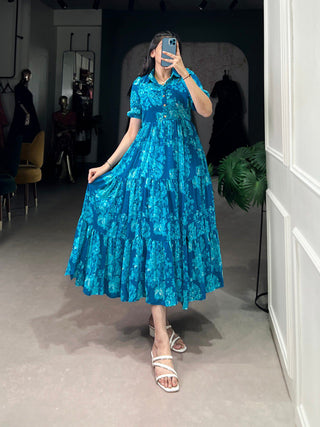 Blue Sun-Kissed Elegance Floral Georgette Frock ClothsVilla