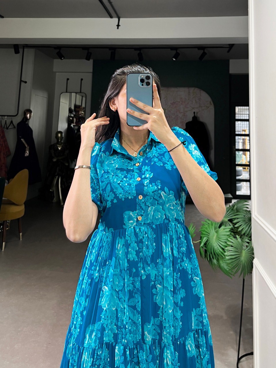 Blue Sun-Kissed Elegance Floral Georgette Frock ClothsVilla