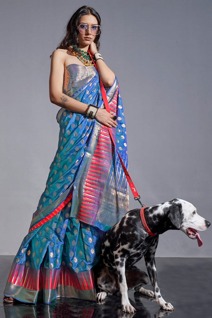 Blue Timeless Banarasi Blended Silk Saree with Intricate Design – Perfect for Grand Occasions ClothsVilla