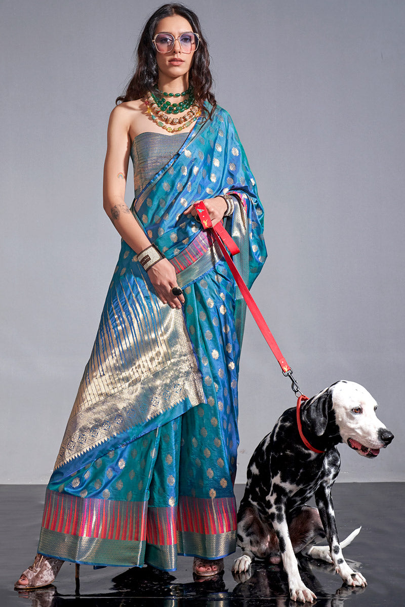 Blue Timeless Banarasi Blended Silk Saree with Intricate Design – Perfect for Grand Occasions ClothsVilla Main image