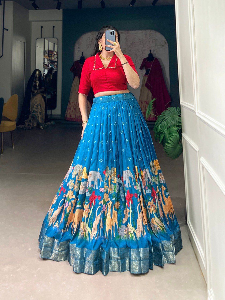 Blue Timeless Elegance Dola Silk Kalamkari Lehenga Set