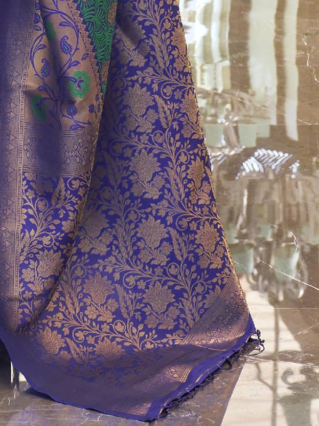 Blue Traditional Banarasi Silk Blend Saree with Unstitched Blouse Piece ClothsVilla