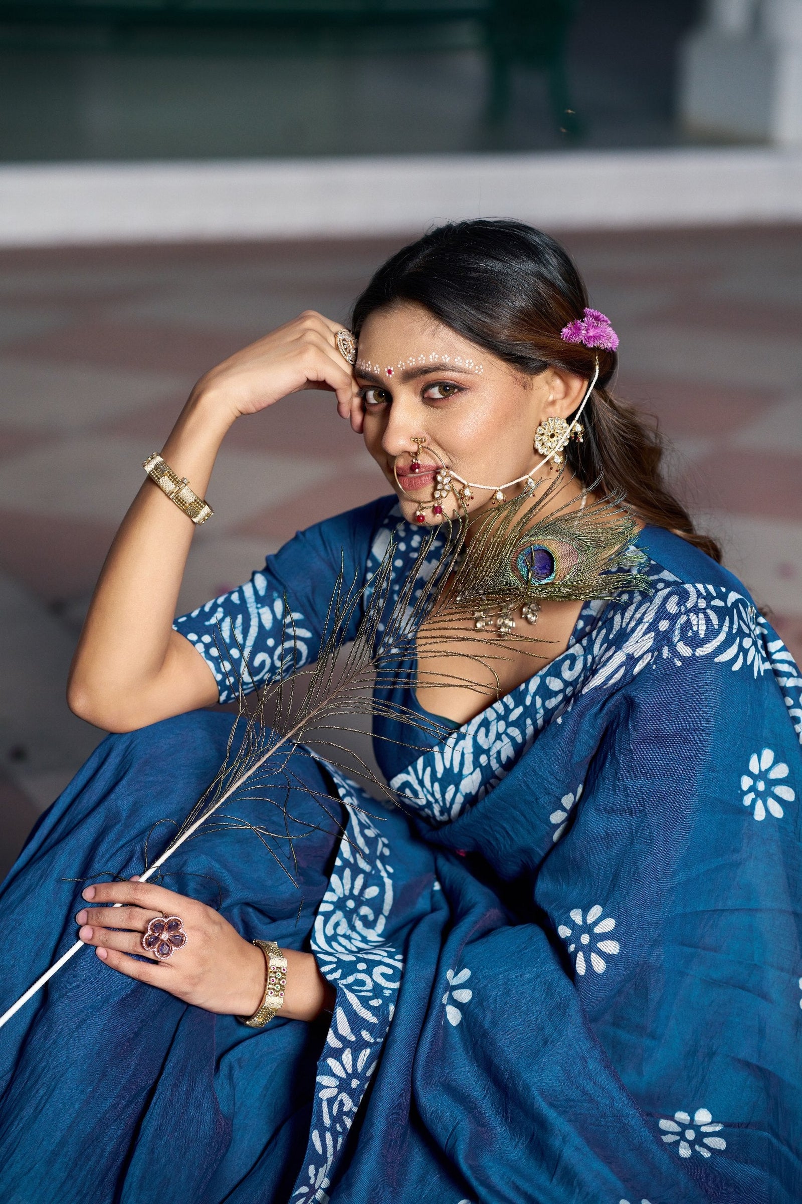 Blue Traditional Chanderi Lehenga Set ClothsVilla
