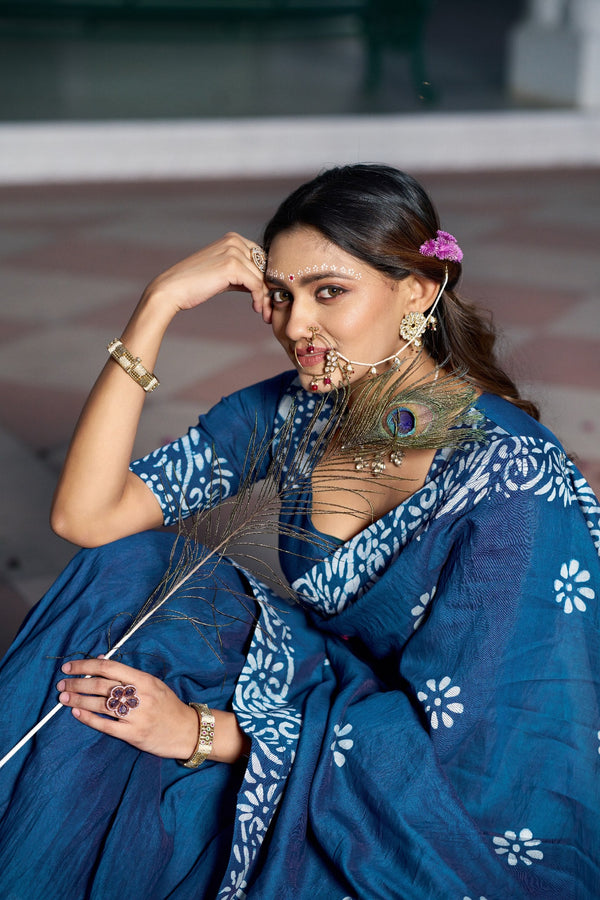 Blue Traditional Chanderi Lehenga Set ClothsVilla