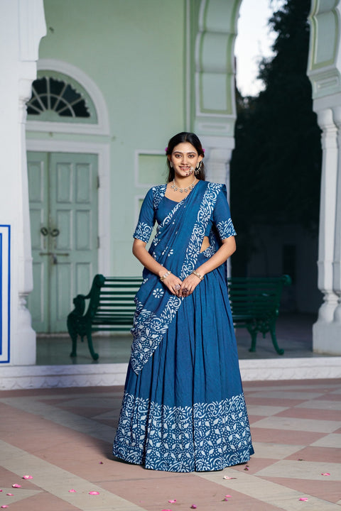 Blue Traditional Chanderi Lehenga Set ClothsVilla Main image
