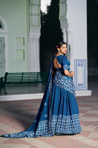 Blue Traditional Chanderi Lehenga Set ClothsVilla