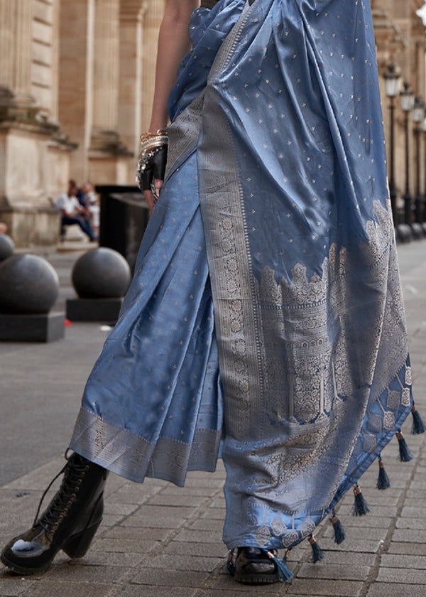 Blue Traditional Woven Satin Silk Blend Saree with Blouse Piece – Festive & Partywear ClothsVilla