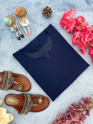 Blue Trendy Printed Straight Kurti - Heavy Soft Faux Georgette Clothsvilla