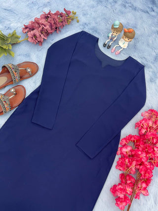 Blue Trendy Printed Straight Kurti - Heavy Soft Faux Georgette Clothsvilla