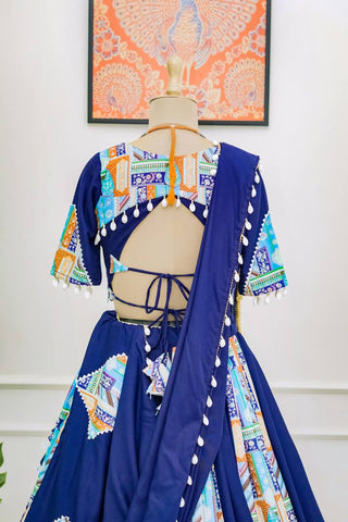 Blue Trendy Reyon Semi-Stitched Lehenga Choli Set with Digital Print & Kodi Lace Border ClothsVilla