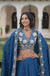 Load image into Gallery viewer, Blue Vichitra Silk Heavy Sequins &amp; Thread Embroidered Lehenga Set with Unstitched Blouse &amp; Designer Dupatta – Full-Stitched Lehenga ClothsVilla