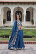 Load image into Gallery viewer, Blue Vichitra Silk Heavy Sequins &amp; Thread Embroidered Lehenga Set with Unstitched Blouse &amp; Designer Dupatta – Full-Stitched Lehenga ClothsVilla