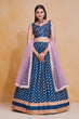 Load image into Gallery viewer, Blue Viscose Georgette Thread &amp; Sequin Embroidered Semi-Stitched Lehenga Choli with Soft Net Dupatta ClothsVilla