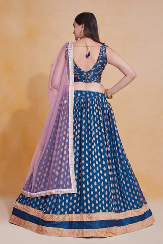 Blue Viscose Georgette Thread & Sequin Embroidered Semi-Stitched Lehenga Choli with Soft Net Dupatta ClothsVilla