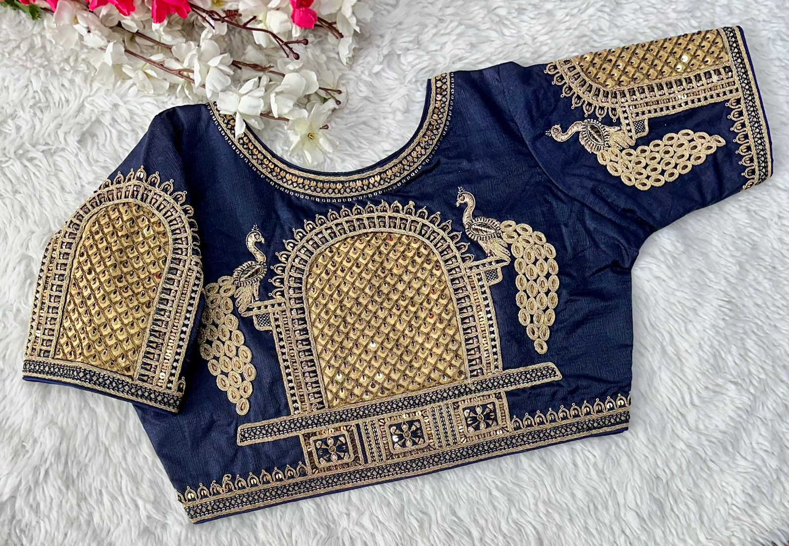 Blue Watermelon Silk Blouse with Beautiful Cording and Hand-Touched Sequins ClothsVilla Main image