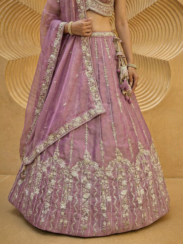 Blush Pink Chiffon Beads & Sequin Embroidered Lehenga Choli Set Clothsvilla