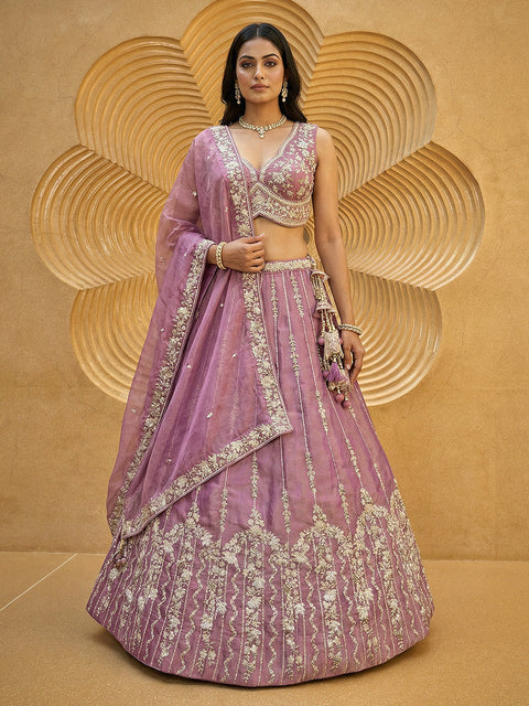 Blush Pink Chiffon Beads & Sequin Embroidered Lehenga Choli Set Clothsvilla Main image
