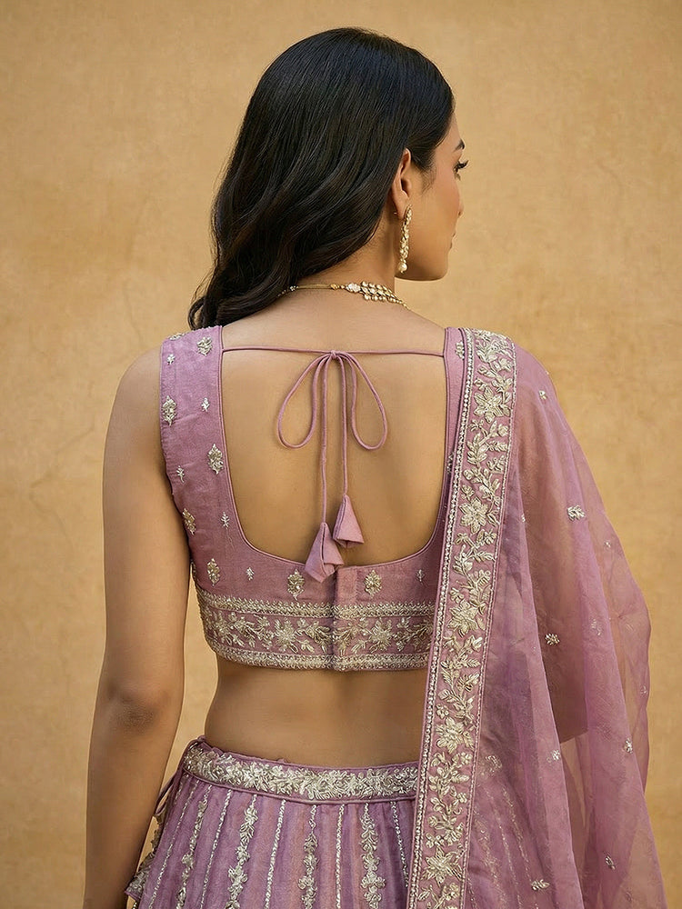 Blush Pink Chiffon Beads & Sequin Embroidered Lehenga Choli Set Clothsvilla