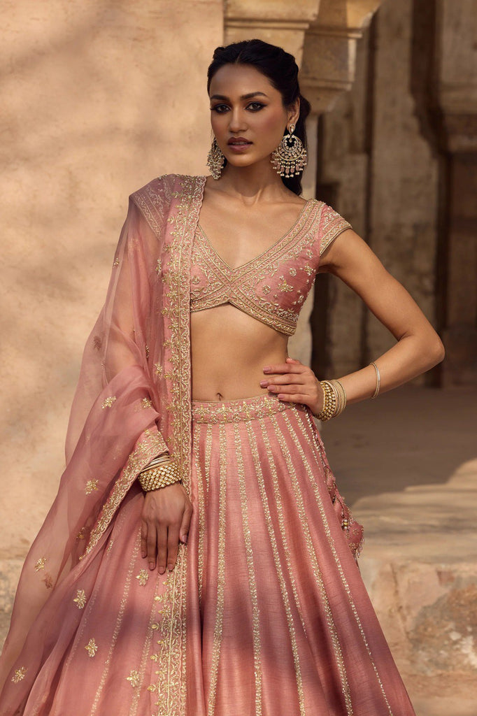 Blush pink Fancy Zari Sequin Embroidered Lehenga Set ClothsVilla