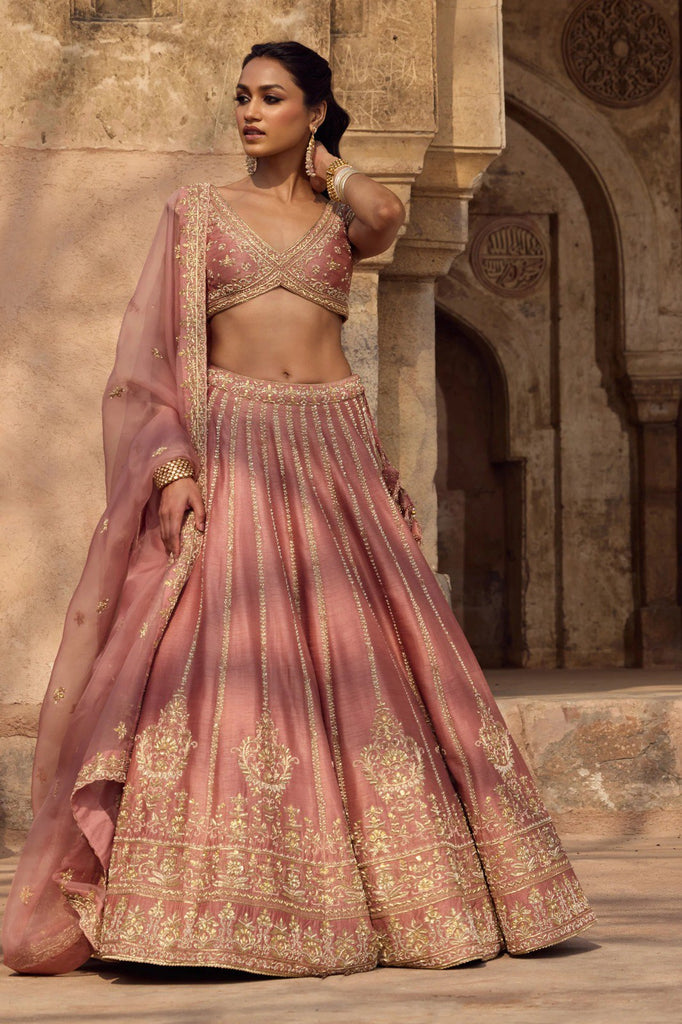 Blush pink Fancy Zari Sequin Embroidered Lehenga Set ClothsVilla