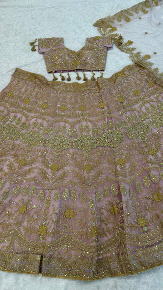 Blush Pink Net Lehenga with Dori & Zari Work ClothsVilla